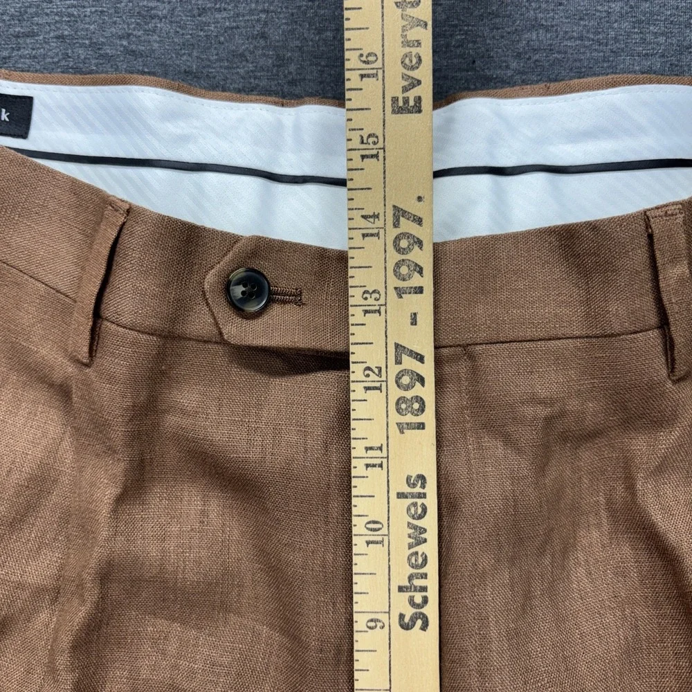 Paul Frederick 100% Linen Dress Pants Mens 42x31 Brown Pleated Cuffed Resort NWT